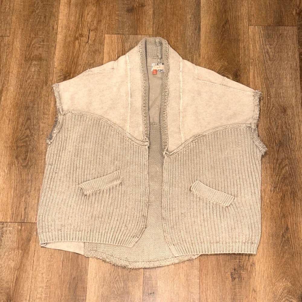 Pilcro Anthropologie Mixed Media Knit Vest Shawl Collar Distressed Grunge Medium